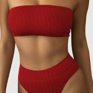 Pink Queen Bandeau Ribbed Bikini XL